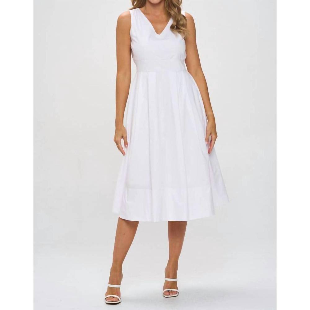 NEW RENEEC. v neck midi dress with pockets in white